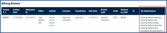 Billing Review On Hold Reasons